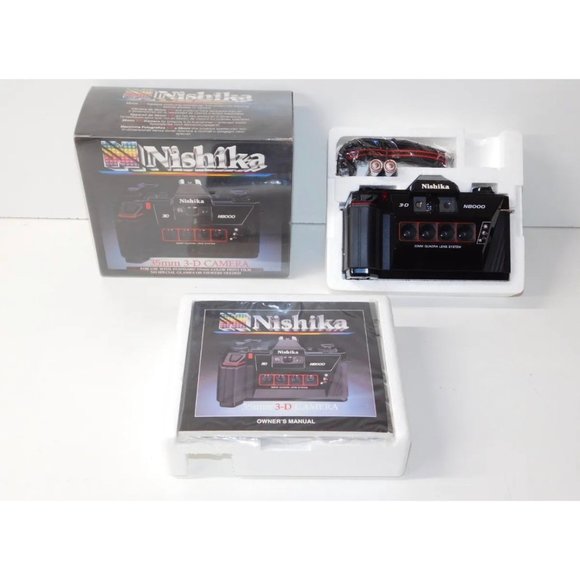 nishika n8000 35mm 3-d camera, twin light 3010, carrying  Nishika N8000 3D 35mm Film Camera, Twin Light Flash 3010 And case